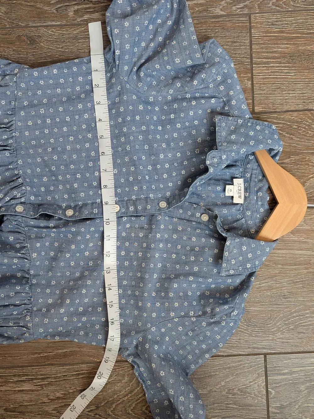 J. Crew Cotton Mini Shirt Dress Chambray Floral Print Size 6 Collared Button Up